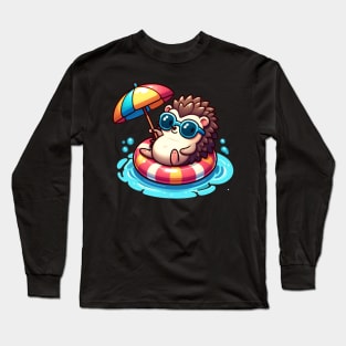 Hedgehog having fun in the pool Long Sleeve T-Shirt